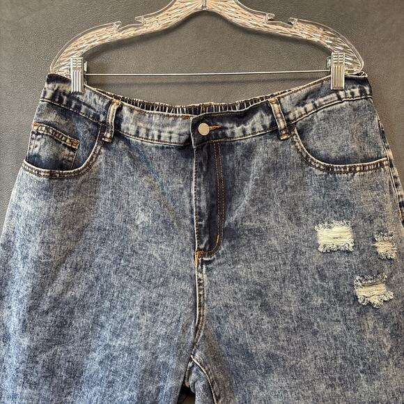 Shein Curve Distressed Mom Jeans Womens 2XL (actual 36x24.5) Blue Denim Zip Fly - Picture 8 of 12